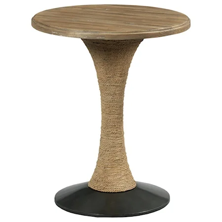 Modern Rustic Round Solid Wood End Table with Rope Trim